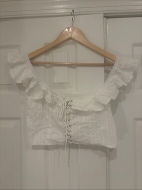 Boohoo UK White Ruffle Lace-Up Crop Top